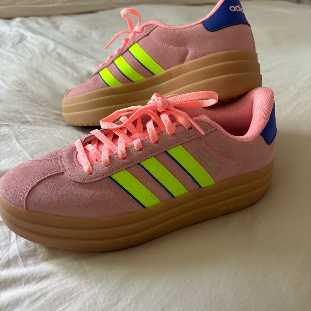 Adidas Women's Pink and Green platform Sneakers